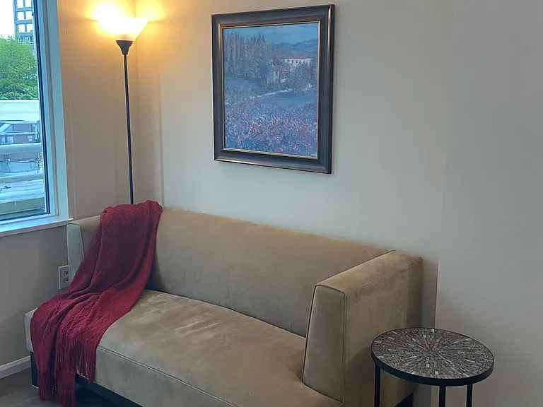 Comfy seating area with microfiber couch