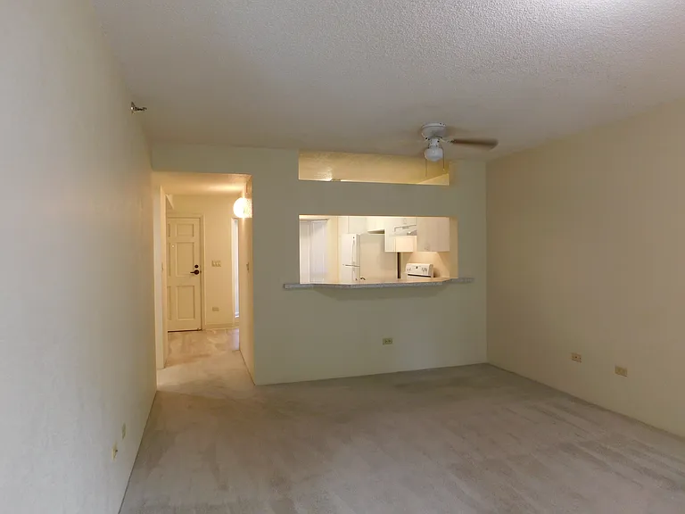Through the living area toward the kitchen and pass-through.