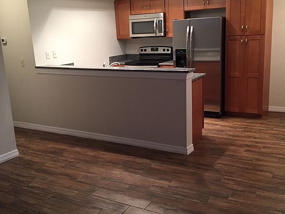 Plank wood tile throughout 