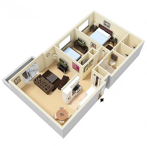 Floor plan 2 Bed 1 Bath
