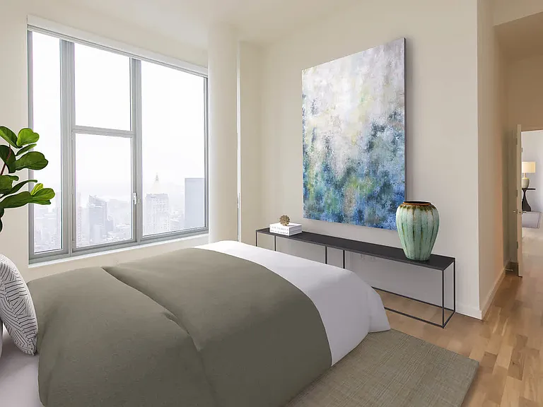 Bedroom with View and Hardwood Flooring