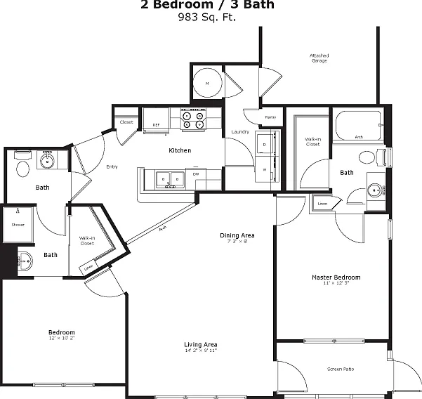 Glacier Spacious 2 bedroom, 3 bath floor plan Glacier Spacious 2 bedroom, 3 bath floor plan