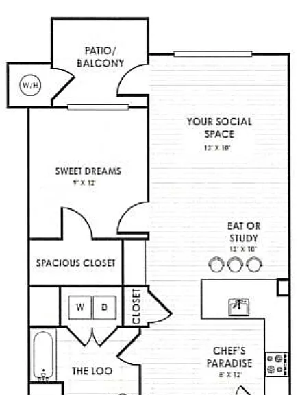 One Bedroom C Floorplan Diagram