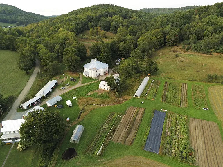 Aerial view of the farm (rental house in lower left corner)