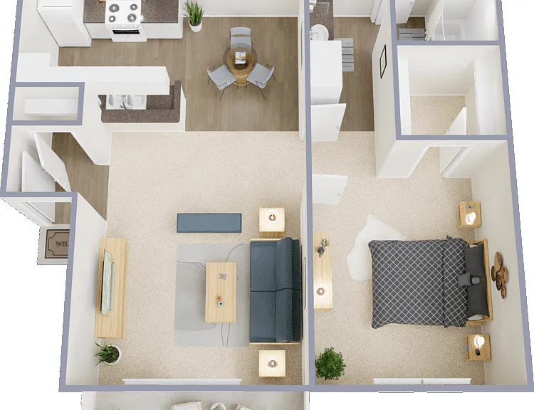 1 Bed 1 Bath Floorplan Diagram