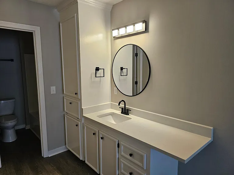 master bath vanity with quartz countertops