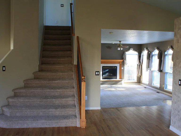 Stairs and family room from dining room