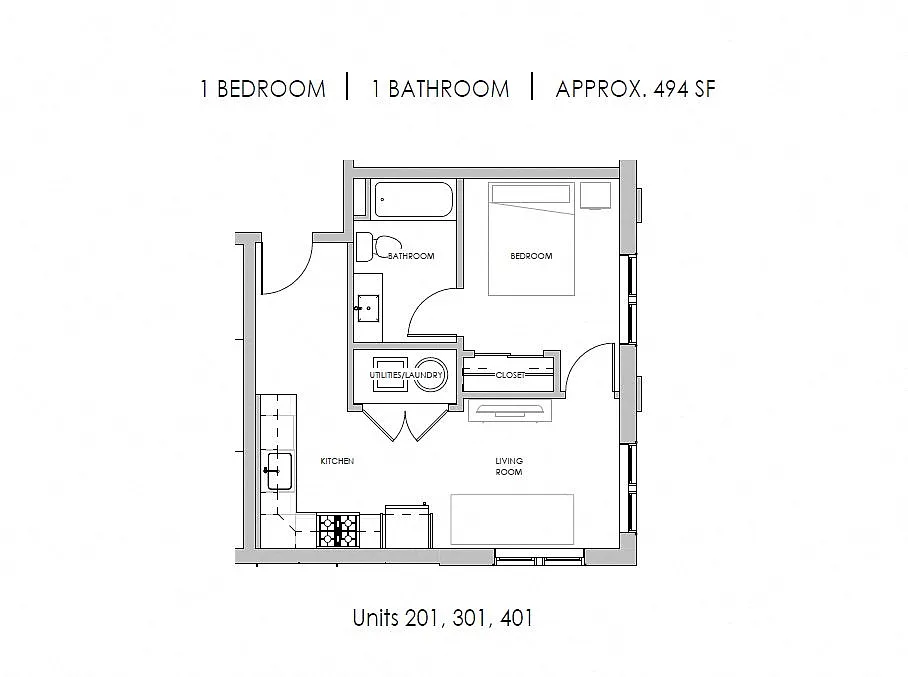 Floor plan One Bed One Bath