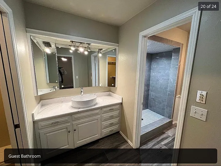 vanity in primary suite bathroom