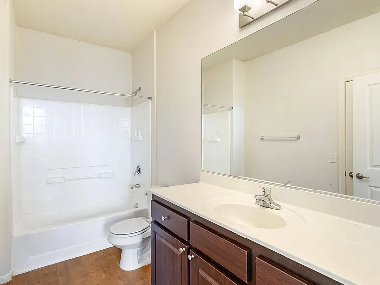 Freshly renovated bathroom with plenty of counter space