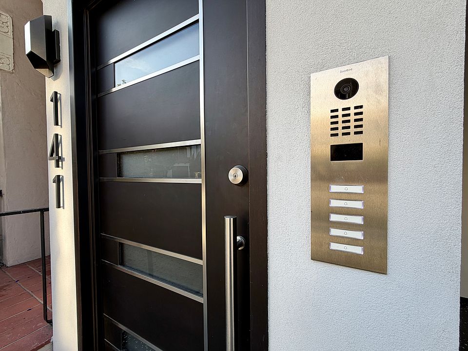 Close up of front door to building