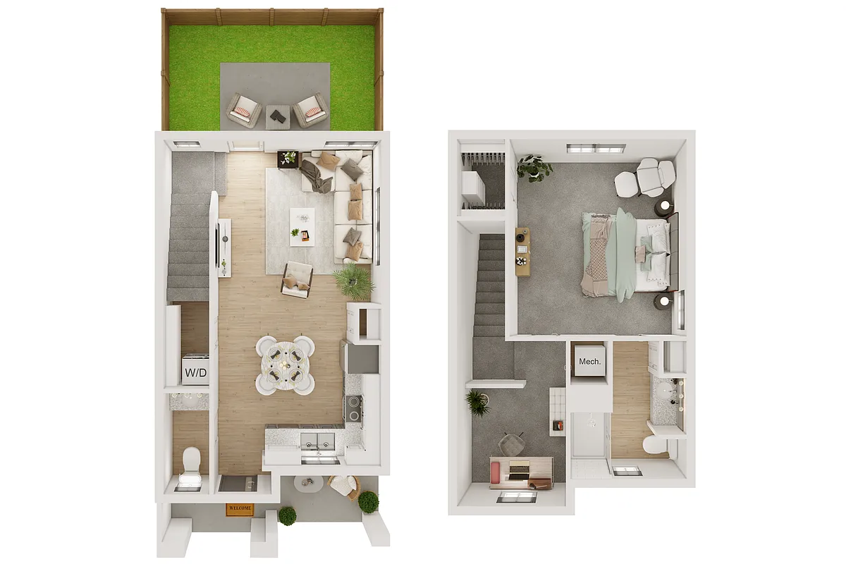 Floor plan 1BR/1.5BA with Den - A2