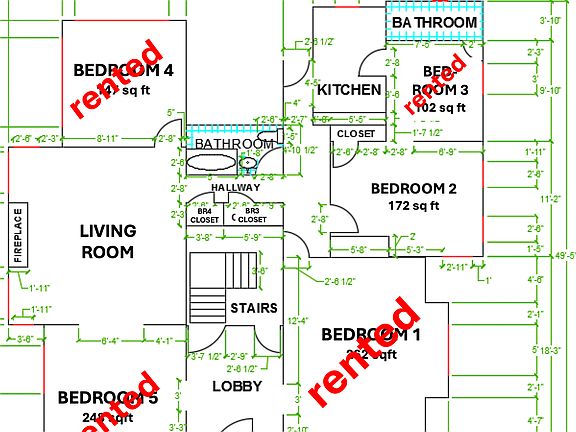 Floorplan. Bedroom 2 is available for rent.