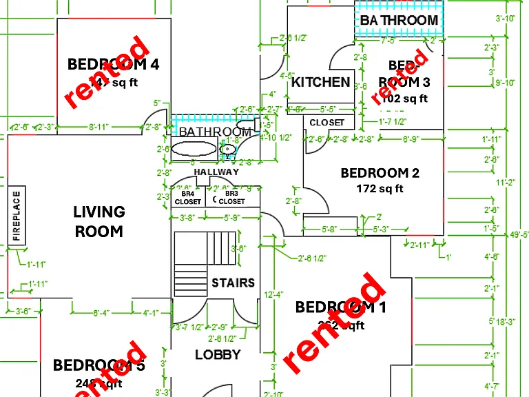 Floorplan. Bedroom 2 is available for rent.