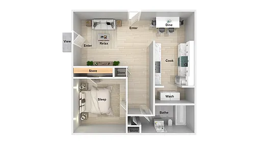 Floor plan 1 Bedroom 1 Bathroom Renovated