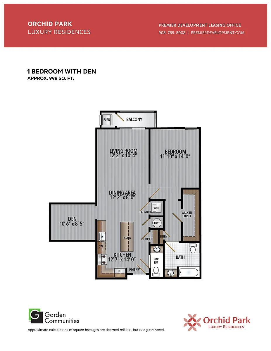 Floor plan $3.23/sq.ft. - One Bedroom Den with Powder Room