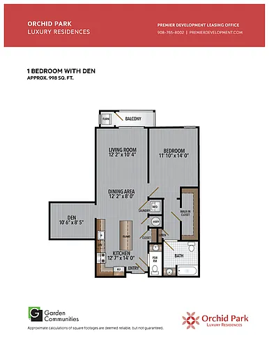 Floor plan $3.23/sq.ft. - One Bedroom Den with Powder Room