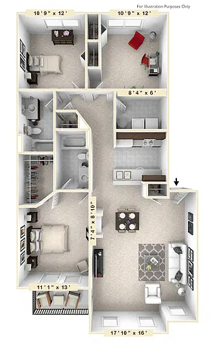 Floor plan The Washington 3 BR 2 BA
