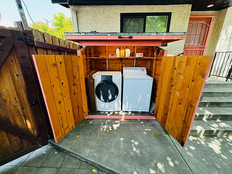 Interior view of cedar laundry shed.
