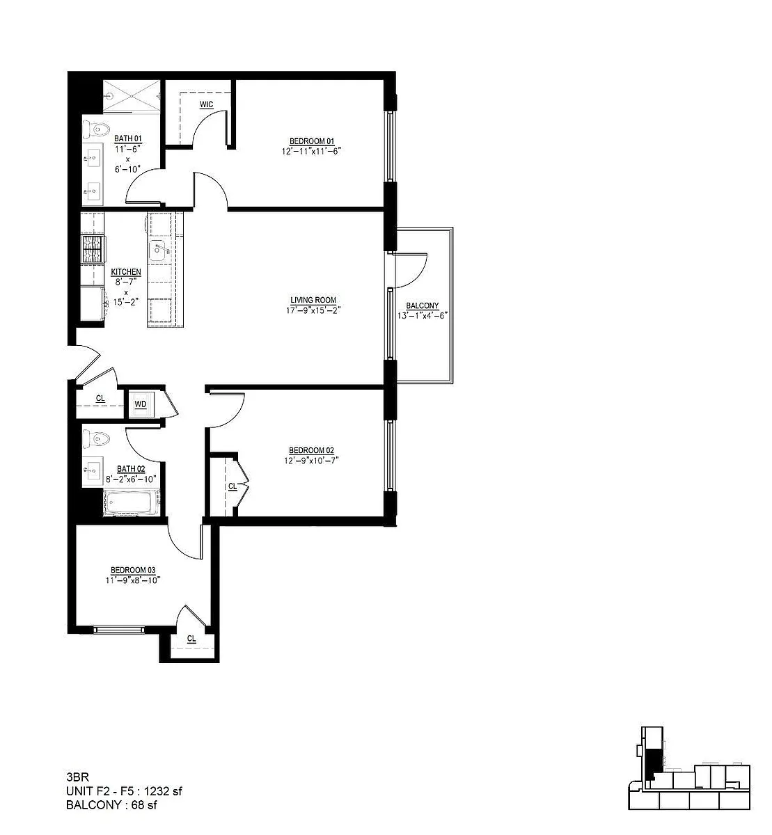 Floor plan 2F-5F with Balcony