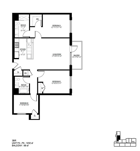 Floor plan 2F-5F with Balcony