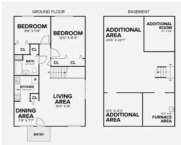 Floor plan 2 Bedrooms, 1 Bathroom