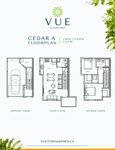 Floor plan 2 Bed 1.5 Bath Cedar A