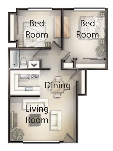Floor plan 2 Bed 1 Bath