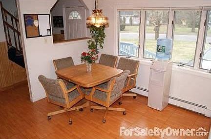 Bright & sunny kitchen : Ceramic floor tile that looks like wood, updated lg window,sunny,freshly pa