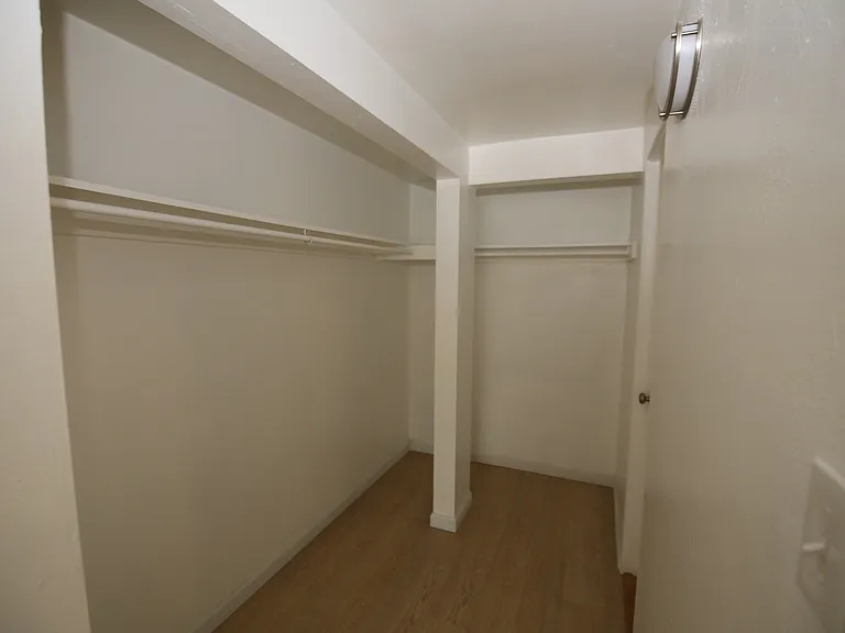 Spacious walk-in closet with ample hanging space and elegant lighting.