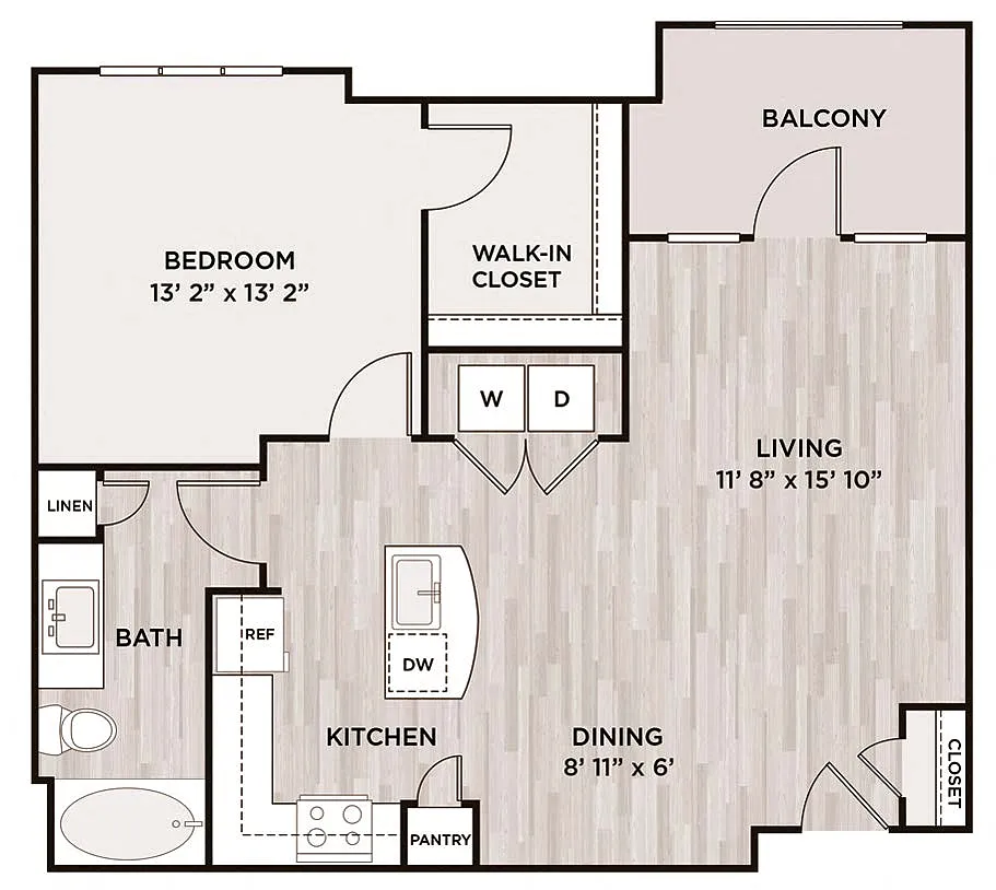 Floor plan 1BR 1BA (840 SF)