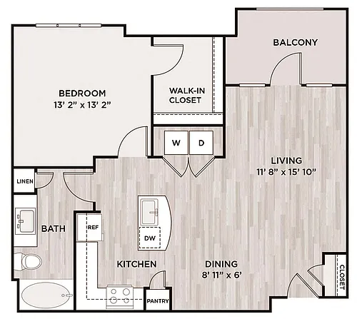 Floor plan 1BR 1BA (851 SF)