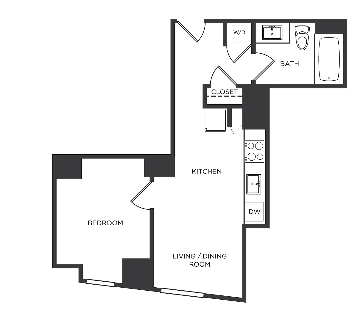 Floor plan 1 Bed/1 Bath-J