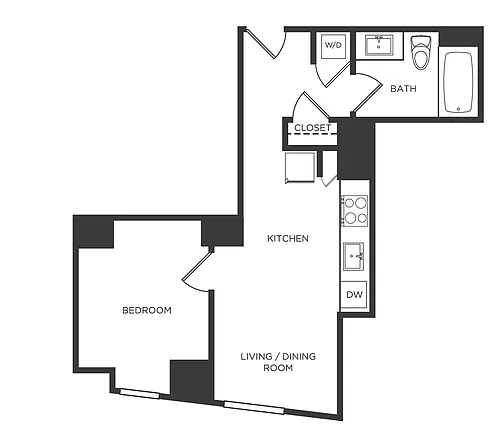 Floor plan 1 Bed/1 Bath-J