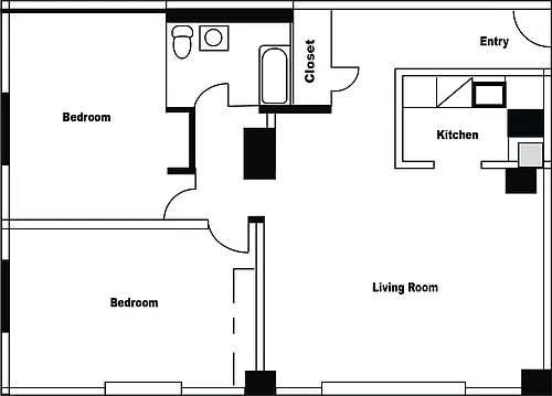 Floor plan Two Bedroom One Bath Ws