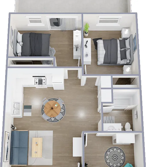 2 Bedroom 1 Bath Medium Floorplan Diagram