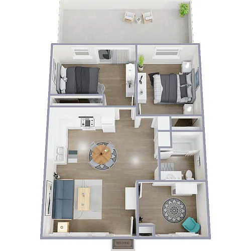 Floor plan 2 Bedroom 1 Bath Medium