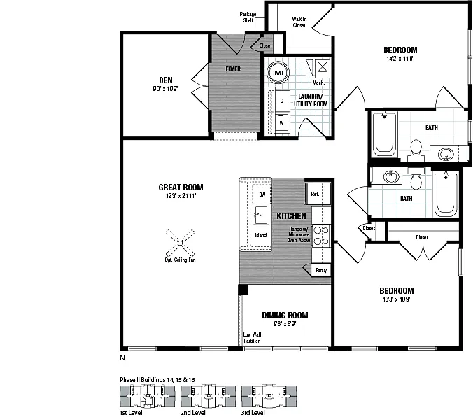 Floor plan 2 Bed 2 Bath Den-N