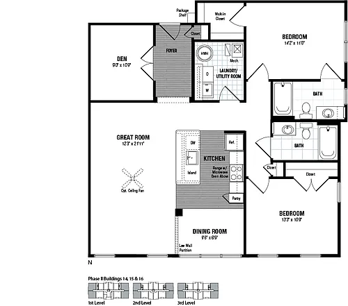 Floor plan 2 Bed 2 Bath Den-N