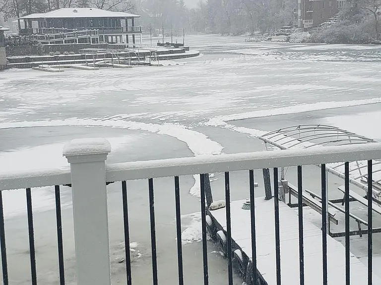Winter View from Master Balcony - Ice Skating/Hockey/Snowmobiling/4-Wheeling in Winter. Can walk across ice to town
