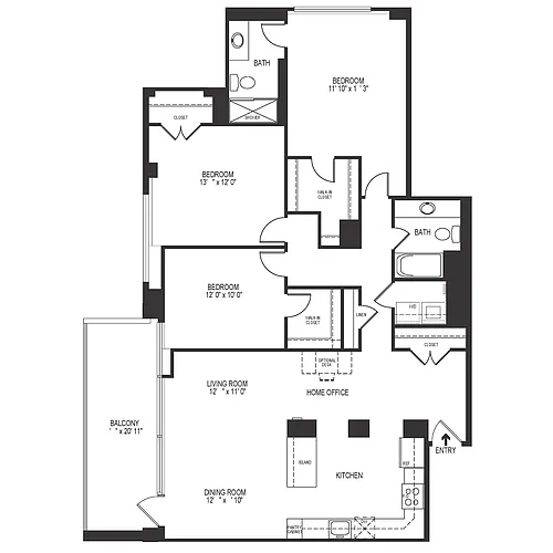 Floor plan 2 Bedroom 2 Bath 1457 SF 22jr
