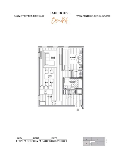 Floor plan One-Bedroom at West 2nd