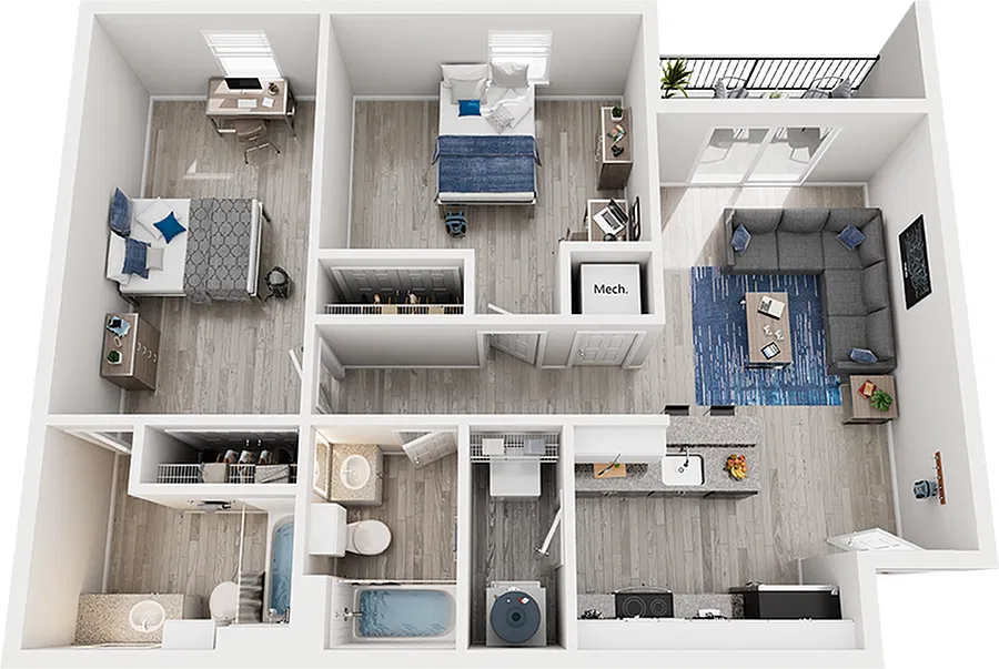 Floor plan 2 Bed x 2 Bath Premium