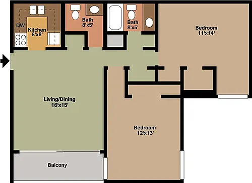 Floor plan 2 Bedroom 1 half Bath