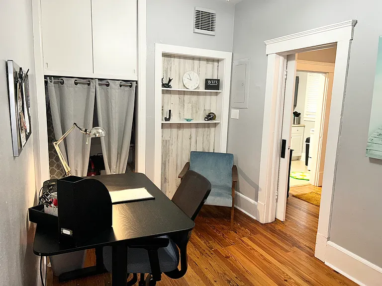 Office with adjustable height desk