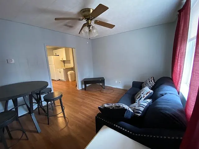 Living room from the bigger bedroom doorway.