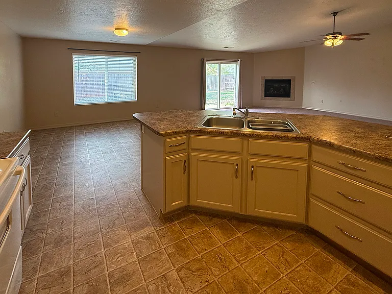 view from kitchen into Great Room
