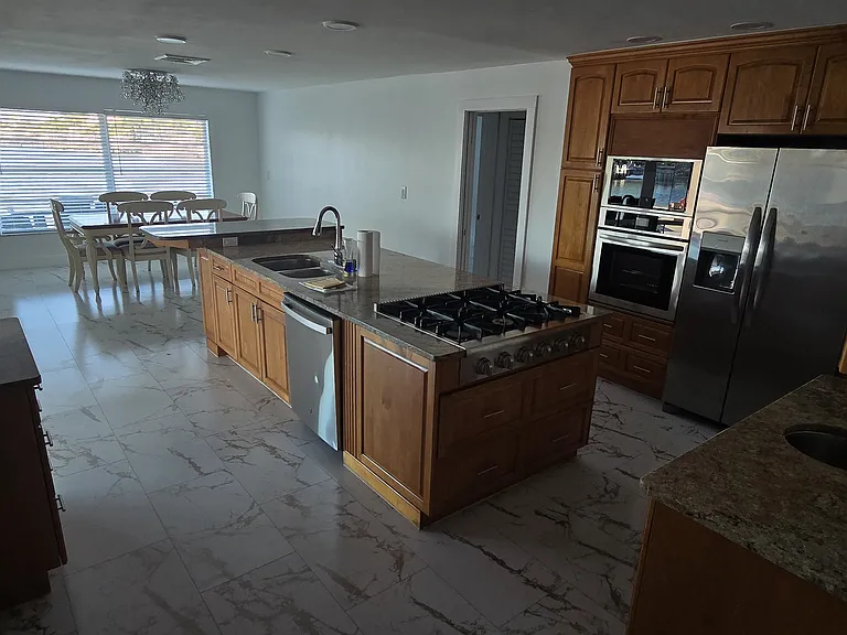 kitchen/dining area with water views.