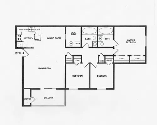 Floor plan Three Bedroom/2 Bath