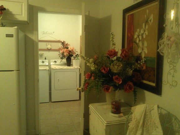 view from kitchen into laundry room
